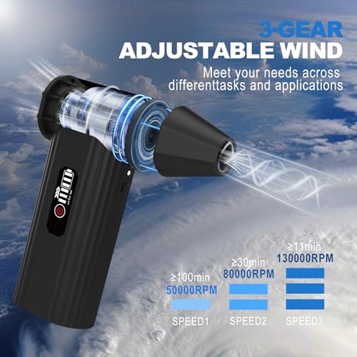 LUXTER Compressed Air Duster & Vacuum 2-in-1, 130000RPM Electric Air Duster Rechargeable, 3-Speed Settings Computer Duster with a Vacuum Accessory Kit for PC, Keyboard, Car Detailing, Outdoor