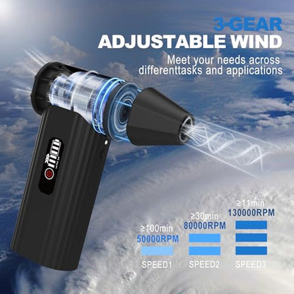 LUXTER Compressed Air Duster & Vacuum 2-in-1, 130000RPM Electric Air Duster Rechargeable, 3-Speed Settings Computer Duster with a Vacuum Accessory Kit for PC, Keyboard, Car Detailing, Outdoor
