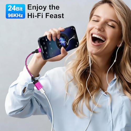 USB C to Lightning Headphone Audio Adapter [Apple MFi Certified] for iPhone 17e,17,Air,17 Pro,17 Pro Max,16e 16 15 Pro Max Plus, USB C Male to Lightning Female Earbuds Audio Adapter Dongle (NO CHARGE) - color: Rose