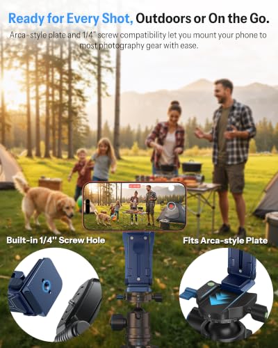 OMOTON TP02-Pro Magnetic Phone Holder, 5-in-1 Tripod Stand with Rear Attachment Plate | Desk, Kitchen, Gym, Vlogging | iPhone 12-17 Series, Blue - color: 4-Blue