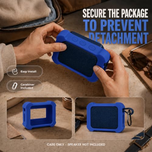 Silicone Case for JBL Go 5 with Metal Carabiner, Dark Blue, Case Only | Thickened Edges, Inner Cushioning Ribs, Easy Button Access, Uncovered Grille and Edge Light, for Travel and Outdoor Use - color: Dark Blue