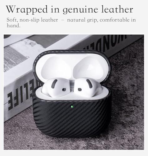 Edge Series - Leather Case for AirPods 4th Generation - Black | Artisan Hand-Wrapped Case - Top Grain Leather - Carbon Fiber Finish - Microfiber-Lined Scratch Protection - color: Black, size: Edge Series