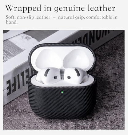 Edge Series - Leather Case for AirPods 4th Generation - Black | Artisan Hand-Wrapped Case - Top Grain Leather - Carbon Fiber Finish - Microfiber-Lined Scratch Protection - color: Black, size: Edge Series