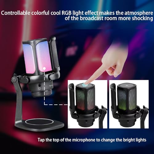 Dpofirs Gaming USB Microphone with RGB, Cardioid Condenser for PC, Streaming, Podcast - Pop Filter, Touch Control, Volume Knob, Instant Mute