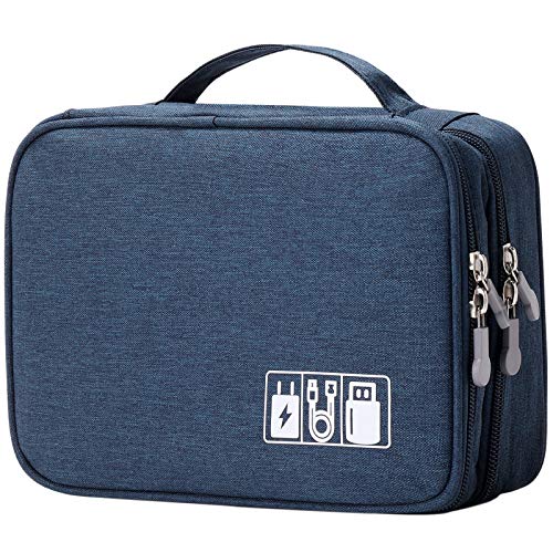 mygreen Electronic Accessories Organizer Bag, Waterproof Double Layer Travel Storage Case with Adjustable Padded Dividers, Portable Hard Pouch for Cables, Charger, Power Bank, Phone, Hard Drive Blue - color: Dark Blue 1