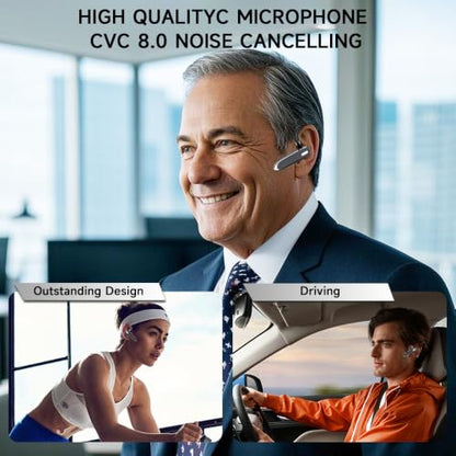 Bluetooth HeadsetV6.1+EDR 500mAh Charging Case, Wireless EarpieceCVC8.0Noise Cancelling Mic，Open Headphones，100 Hours Talking Time–Hand-Free Headphones for Trucker, Office，Wearing while driving(Black) - color: Black