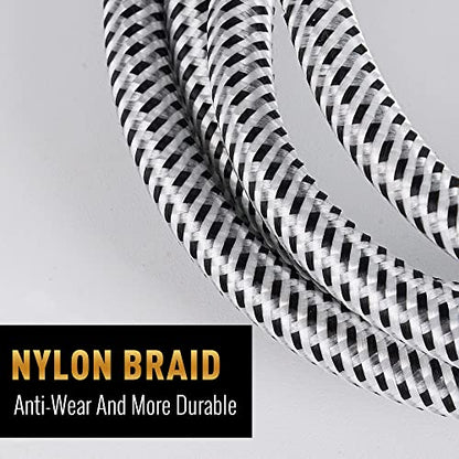 14 AWG Speaker Cable Wire 4 Feet with Gold-Plated Banana Tip Plugs-CL2 Rated-in Wall-Heavy Duty Nylon Braided, Oxygen-Free Copper (OFC)-White-with 5 Cable Ties - size: 4FT