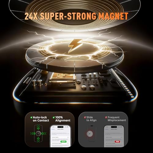 3-in-1 Foldable Qi2.2 25W Magnetic Wireless Charger Stand for iPhone Black | 360° Rotatable Charging Station for Airpods & Apple Phone Watch Earbuds for Travel Desk Home [With Cable Only] - color: Black