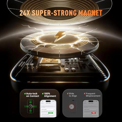 3-in-1 Foldable Qi2.2 25W Magnetic Wireless Charger Stand for iPhone Grey | 360° Rotatable Charging Station for Airpods & Apple Phone Watch Earbuds for Travel Desk Home [With Cable Only] - color: Grey
