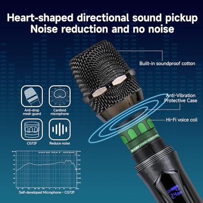 Wireless Karaoke Microphone dynamic Mic Up160ft range handheld plug-and-play design rechargeable Compatible with karaoke machines and PA systems Ideal for party、church Singing and other scenarios