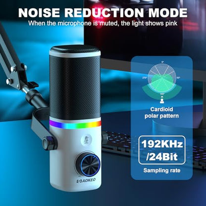 AK-10 USB Gaming Microphone Wtih AK-35 Arm, Condenser Microphone for PC/MAC/PS4/PS5/Phone-Cardioid Mic with RGB Lighting - color: Metallic