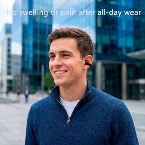 Open Ear Earbuds, Wireless Bluetooth with Clip-on Cuff Design, IPX4, 20+ Hours Battery (Black)
