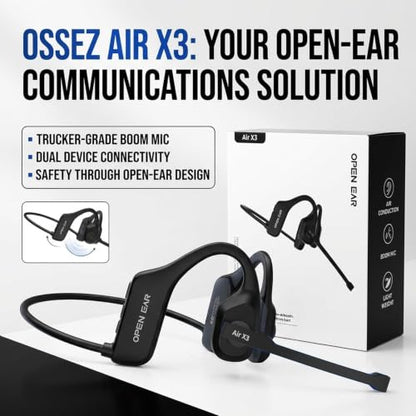 Trucker Headset, Open Ear Air X3 Bone Conduction Headset with Mic, Dual Connect Wireless Headphones, Noise Cancelling with Mute Button ，Black - color: Black