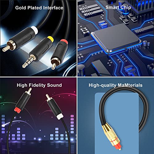 GINTOOYUN USB Digital Fiber Optical Analog Audio Cable AUX SPDIF Digital Coaxial to 3.5mm + 2 RCA Jack Audio Converter Cable for TV, PS4, Blu-Ray Player, Multimedia Speaker(118 Inch)