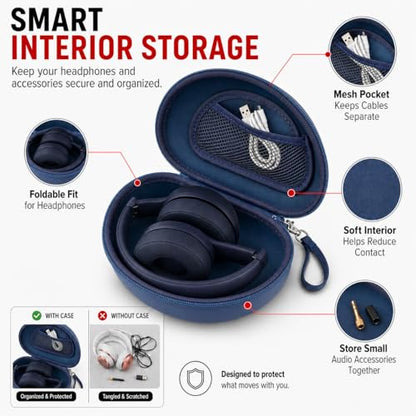 COMECASE Case for Beats Solo 4/Studio Pro Headphones with Mesh Pocket | Water-Resistant Hard Shell, Mesh Pocket for Cables, Travel Storage, Fits Solo 2/3, Solo Pro and Studio3, Slate Blue, Bag Only - color: Blue