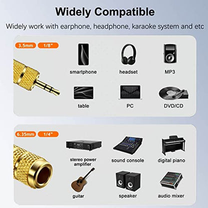 3.5mm Male to 6.35mm Female Headphone Adapter, TRS 1/8 Inch Plug to 1/4 Inch Jack Stereo Audio Adapter for Amplifiers, Guitar, Home Theater Devices, Laptop, Headphones etc