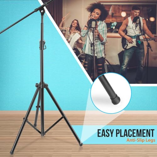 Pyle Heavy Duty Microphone Stand-Height Adjustable from 51.2'' to 78.75'' Inch High w/Extendable Telescoping Boom Arm 29.5'' and Stable Tripod Base-Clutch in T-Bar Adjustment Point PMKS56 - size: 1 Pack