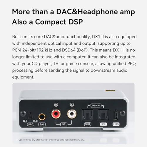 AOSHIDA Topping DX1 II Gaming DAC Headphone Amplifier, ES9039Q2M XU-316 DAC, 1000mW x2 DAC Amp with 10-Band PEQ, Optical I/O, 3.5mm & 4.4mm Balanced Output Headphone Amps for PC/PS5/Switch, Silver