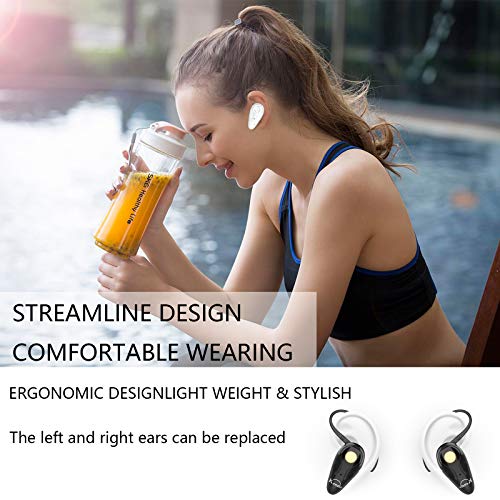 Kendir Bluetooth Earpiece, V5.0 Wireless Headphone Cell Phone Headset 8 Hrs Talking with Noise Cancelling Mic, Volume Control, Handsfree Earbud for iPhone Android Samsung Laptop Trucker Driver - color: White