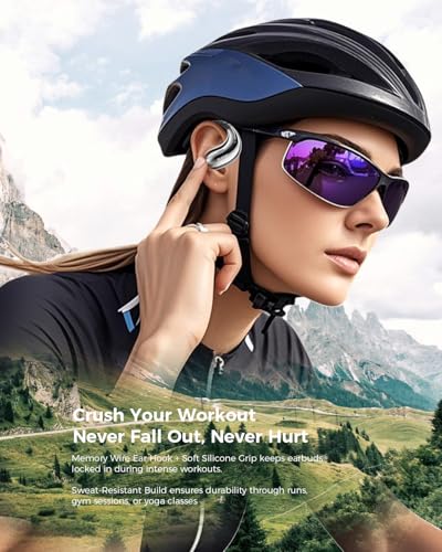 Open Ear Bluetooth Headphones, Ear Hook Headphones, Wireless Ear Buds | with Earhooks, Touch Control Earphones for Running, Hiking & Outdoors - color: Black