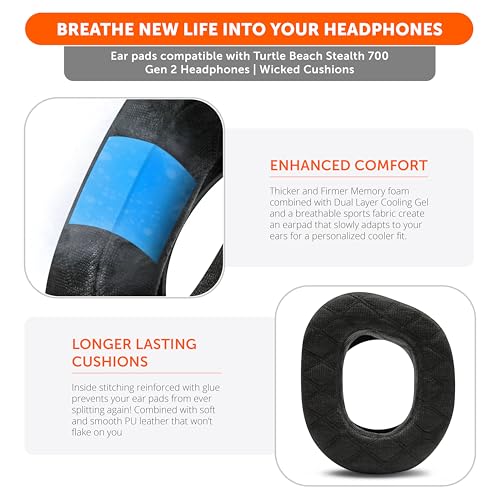 WC Freeze V2 Stealth 700 Gen 2 - Earpads for Turtle Beach Stealth 700 Gen 2 | Made by Wicked Cushions | New Freeze V2 Cooling Fabric, Enhanced Comfort & Isolation | Black - color: Black