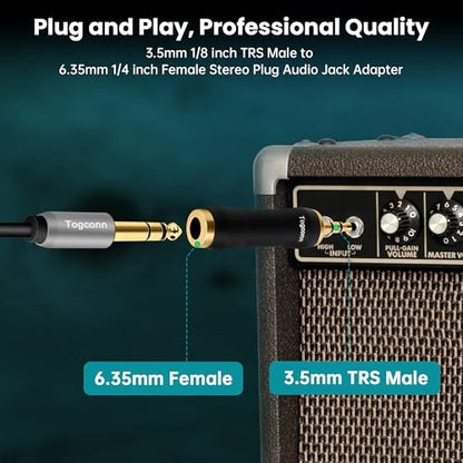 1/8 Inch to 1/4 Inch Adapter 2 Pack, 3.5mm TRS Stereo Male to 6.35mm Quarter Inch Female Jack Plug Gold-Plated Pure Copper Audio Converter Connector Premium Quality Series - color: 3.5mm(TRS) Male to 6.35mm Female, size: 2 Pack