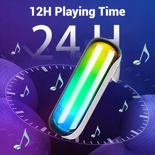 T&G Bluetooth Speaker RGB Lights, 15W Loud Stereo Sound | IPX5 Waterproof Shower Speaker, 24H Battery Portable for Outdoor Party Beach Pool (Gray) - color: Gray