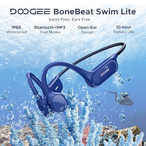 Bone Conduction Headphones IP68 Waterproof Swimming Headphones,10H Running Headphones Bluetooth 5.4 Open Earphones 32GB MP3 Dual Modes for Cycling,Underwater Swimming,Fitness (Blue) - color: BLUE