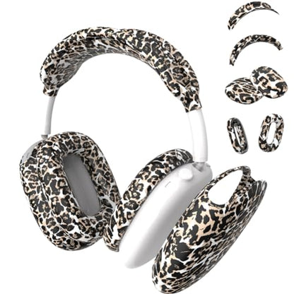 4 in 1 Silicone Case Cover Compatible with Apple Airpods Max 2/1 Headphones(2026/2024/2020), Printed Ear Pad Case Cover Ear Cups Cover and Headband Cover Headband Pad Accessories (Leopard) - color: Leopard