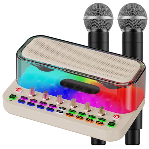 Portable Karaoke Machine with 2 Wireless Microphones, Bluetooth PA System Speaker with EQ Control, Vocal Removal, Noise Reduction, Reverb & Sound Effects, for Singing/Live Streaming/Gaming/Home Party - color: White