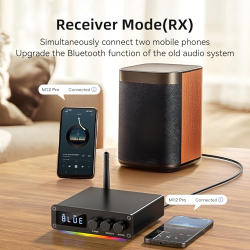 M12 Pro Pre Bluetooth 5.2 Transmitter Receiver for TV, Home Stereo, BT Headset, Low Latency HD Bluetooth Audio Decoder Adapter with Display, RCA, 3.5mm AUX, Coaxial, Optical Inputs/Outputs - style: M12 Pro