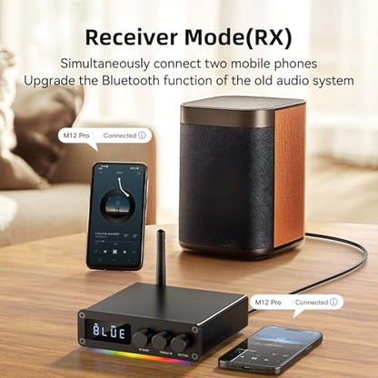 M12 Pro Pre Bluetooth 5.2 Transmitter Receiver for TV, Home Stereo, BT Headset, Low Latency HD Bluetooth Audio Decoder Adapter with Display, RCA, 3.5mm AUX, Coaxial, Optical Inputs/Outputs - style: M12 Pro