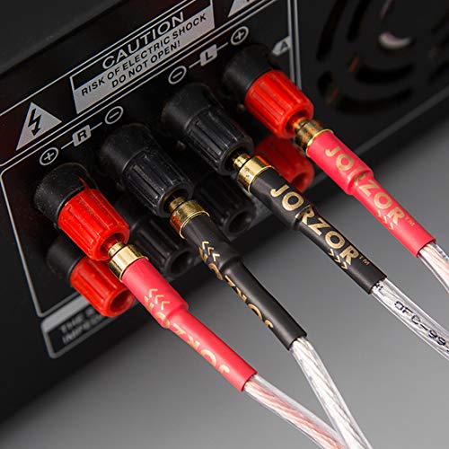 1 Pair 13AWG Audiophile Grade Speaker Wire with pre-Connected Dual Gold Plated Banana Plug Tips - Oxygen-Free Copper (OFC) Construction (2M(6.6FT)) - size: 6.6 ft