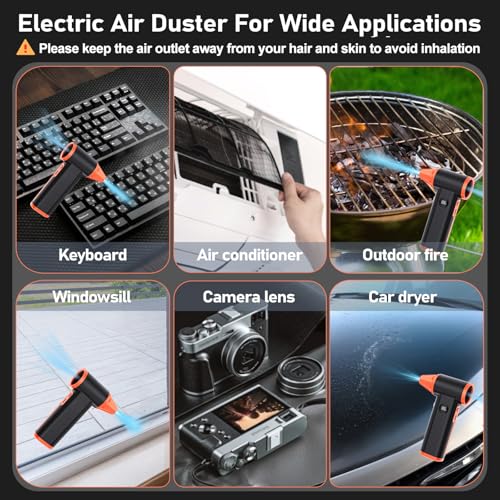 Compressed Air Duster Rechargeable Electric Air Duster for PC Keyboard Mini Dust Blower 130000RPM Cordless Air Blower Jet Dryer Turbo Fan Handheld Blower for Car Home Office, Black-Orange