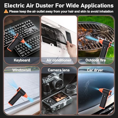 Compressed Air Duster Rechargeable Electric Air Duster for PC Keyboard Mini Dust Blower 130000RPM Cordless Air Blower Jet Dryer Turbo Fan Handheld Blower for Car Home Office, Black-Orange
