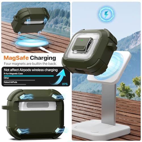 for AirPods 4 Case with Lock Magnetic Lid MagSafe, Green | Compatible with Apple AirPods 4th Generation Protective Case with Cleaner Kit & Carabiner, Powerful Drop Protection - color: A-TW-Green, size: Airpods 4th Generation