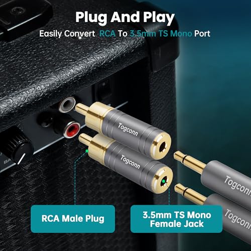 RCA to 3.5mm 1/8 Inch Audio Adapter 4 Pack, RCA (Male) Plug to 2-Pole 3.5mm 1/8" TS Mono (Female) Jack Converter Connector Gold-Plated Plugs & (Aluminum Shell) for Headphones, Speakers and More - size: 4 Pack
