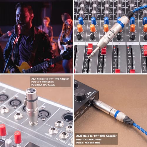 4 Pack 1/4" TRS Male to XLR Adapters -1 Pair 6.35mm 1/4 to XLR Male/Female | Balanced Quarter Inch 6.35mm Male to XLR Male/Female Adapters for Mixers, Microphones, Amplifiers
