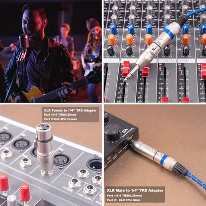 4 Pack 1/4" TRS Male to XLR Adapters -1 Pair 6.35mm 1/4 to XLR Male/Female | Balanced Quarter Inch 6.35mm Male to XLR Male/Female Adapters for Mixers, Microphones, Amplifiers