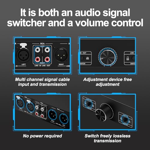 Y.D.F RCA and XLR Selector Switch Boxes, 2(1)-in-1(2)-Out RCA/XLR Speaker Switcher Selector, HiFi Balanced Stereo Audio Switcher/Converter Premium Selector Splitter Box with Volume Controller - color: Bi-Directional RCA + XLR Switch Box