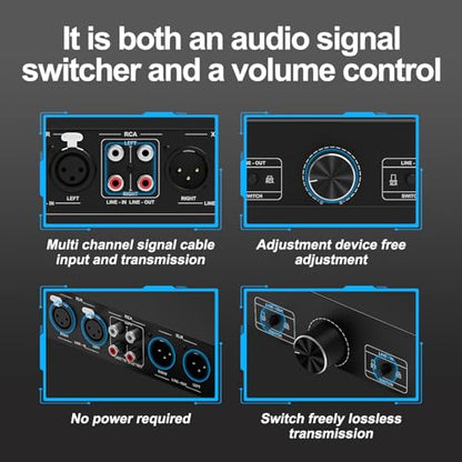 Y.D.F RCA and XLR Selector Switch Boxes, 2(1)-in-1(2)-Out RCA/XLR Speaker Switcher Selector, HiFi Balanced Stereo Audio Switcher/Converter Premium Selector Splitter Box with Volume Controller - color: Bi-Directional RCA + XLR Switch Box