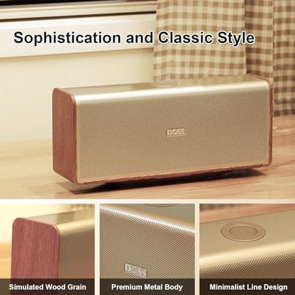 DOSS SoundBox Ultra Bluetooth Speaker, 2.1 Channel Audio, Deep Bass - Gold | 80W Powerful Sound, Wood-Grain Design, Dual DSP Tech, 18H Playtime, Elegant Living Room Decor, BT 5.3, Home & Office use - color: Gold