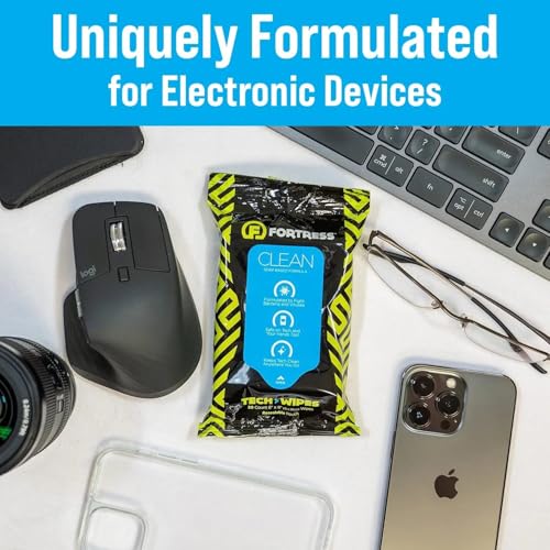 Fortress Electronic Wipes (25 ct.) Screen Cleaner Wipes for Tech | Travel Size, for Phones, Keyboards, TV Monitors, Computer Screens, and More, Skin-Safe Electronic Screen Wipes - style: No Microfiber Cloth
