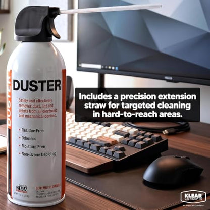 Compressed Air Duster for Computers, Made in USA, 10oz, 1 PC | Klear Concepts Canned Air for Electronics & Automotive, Removes Dust & Debris in Hard to Reach Areas, With Precision Straw