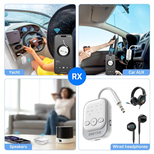 Beeitzie Ultra Bluetooth 5.4 Transmitter & Receiver,2-in-1 Wireless Audio Transmitter for TV/PC/Airplane, Dual Pairing for AirPods/Headphones, AptX LL& HD, Aux for Home/Car Stereo & Speakers