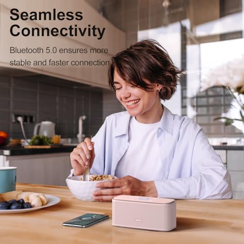 DOSS SoundBox Touch Wireless Bluetooth Speaker-12W HD Sound with Rich Bass | Portable & Small Design, IPX5 Waterproof, 20H Playtime, Handsfree, House, Office Desktop, Bedroom, Indoor Use, Light Pink - color: Light Pink