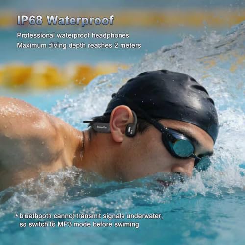 Liquid Silicone Swimming Headphones,IP68 Waterproof Underwater Bone Conduction Headphones,Bluetooth 6.0 &MP3 with 32GB Memory Card,Open Ear Bone Earphones for Running,Fitness and Cycling (Gray)
