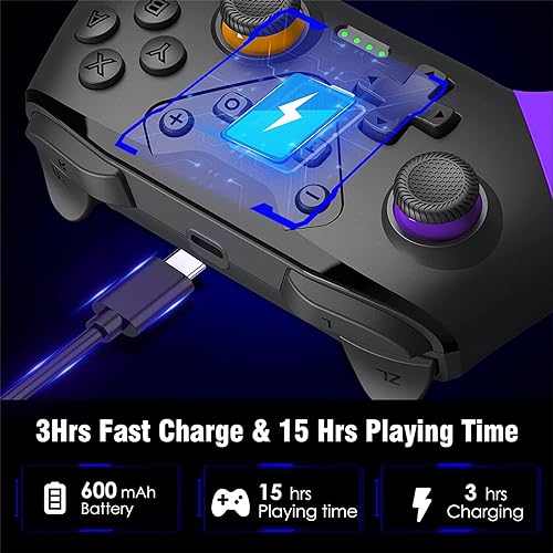 HUDOBBYE Switch Controller Wireless for Switch/Switch Lite/Switch OLED, Extra Switch Controller with Paddles, Programmable Switch Remote Control with Back Buttons,Wake-up,Turbo-Yellow Purple - color: Purple+Orange