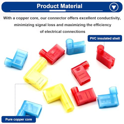 Tnisesm 90Pcs Right Angle Flag Spade Connector Wire Terminal Crimp Connectors Quick Disconnect Female Nylon Crimps Terminals for 22-18 16-14 12-10 AWG Gauge Wiring - style: 90Pcs Connectors+Crimping Tool