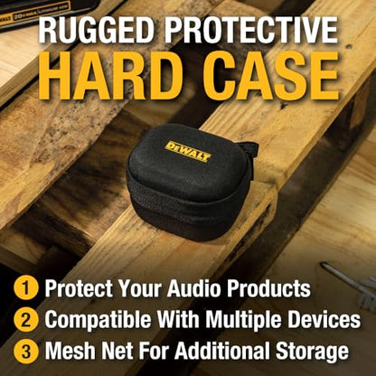 DEWALT Wearable Bluetooth Speaker, Water-Resistant, Clip-On, Case Bundle | Wireless Speaker with Mic, EVA Hard Shell Travel Case for TWS Earbuds, Clip-On Design